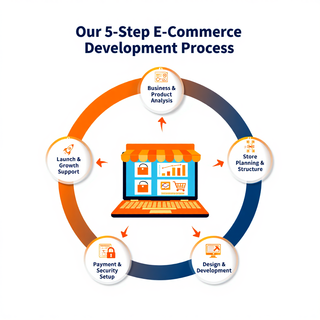 5-step e-commerce website development process in Ahmedabad