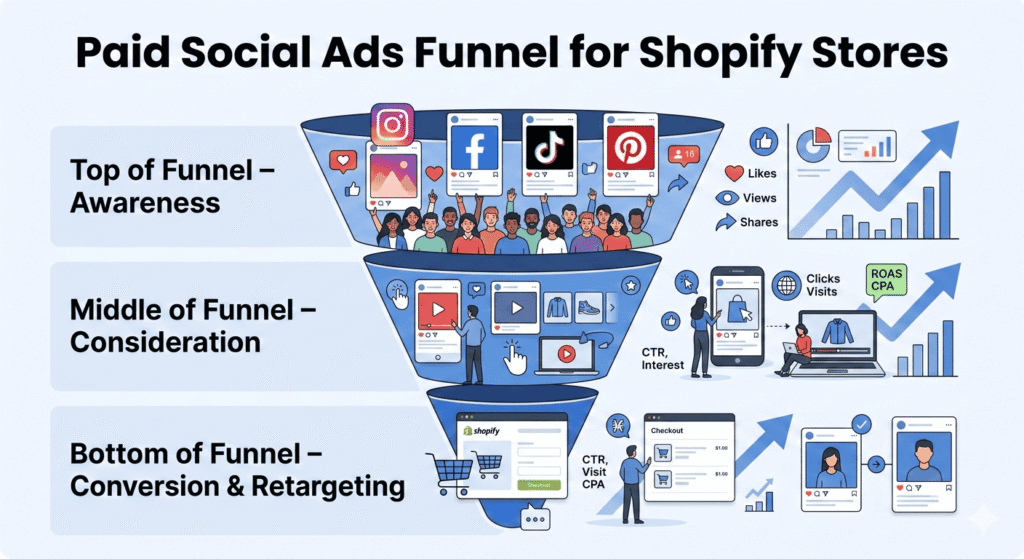 paid social ads funnel for shopify stores social media marketing strategy